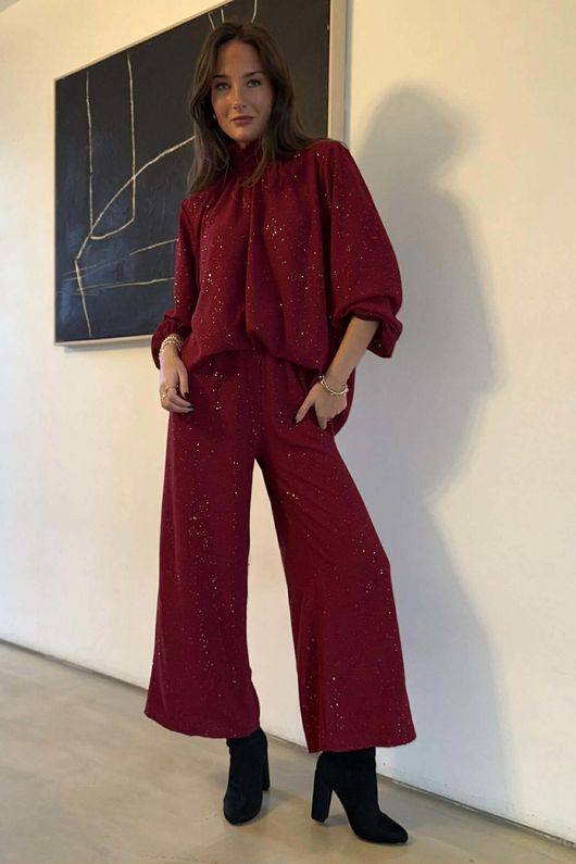 Suki Night Sky Shirring Neck Blouse Burgundy /8 